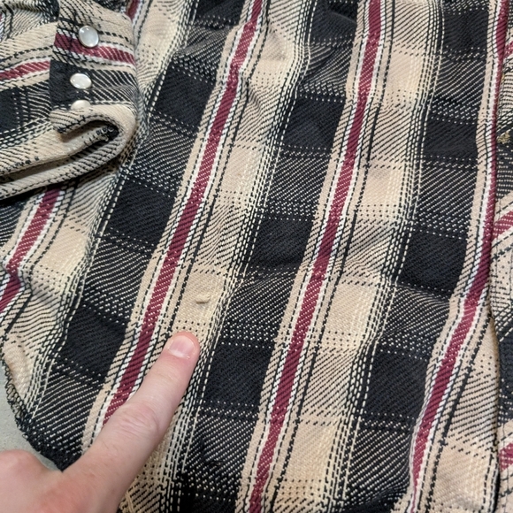 Y2k Wrangler Shacket Pearl Snap Insulated Men's L?XL? Plaid Flaws - Picture 2 of 7